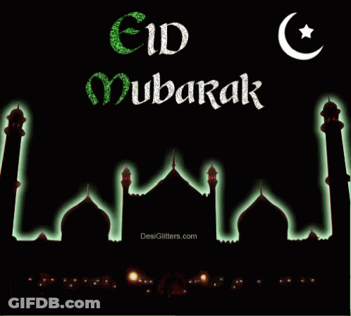 Blue Background Gold Star Crescent Moon Eid Mubarak GIF
