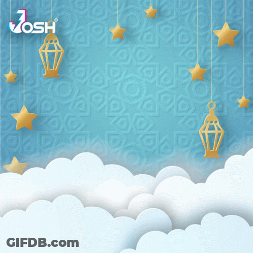 Blue Background Gold Stars And Lanterns GIF