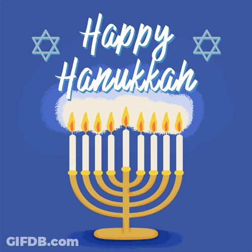 Blue Background Menorah Happy Hanukkah GIF