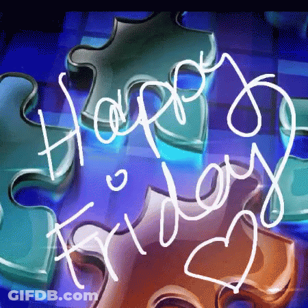 Blue Background Puzzle Pieces Happy Friday GIF
