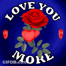 Blue Background Red Rose Two Hearts Love You More GIF