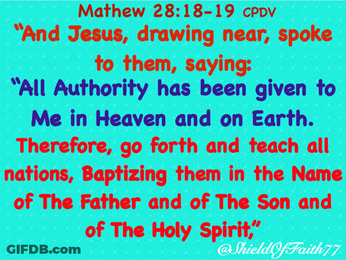 Blue Background Red Text Mathew 28 18-19 GIF