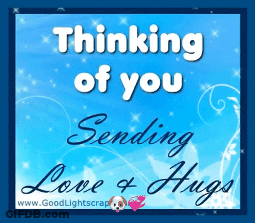 Blue Background Thinking Of You Sending Love & Hugs GIF