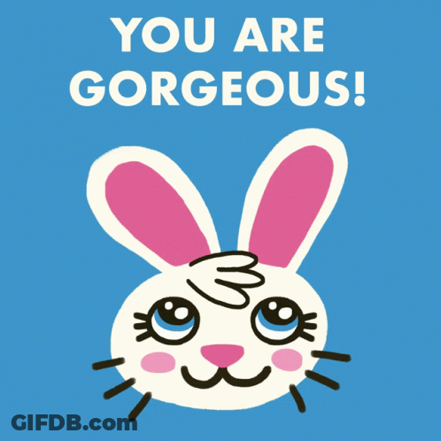 Blue Background White Rabbit Saying You Are Gorgeous GIF