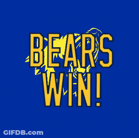 Blue Background With Bears Win In Yellow Letters GIF