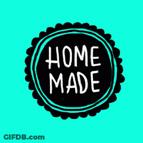 Blue Background With Black Circle Saying Home Made GIF