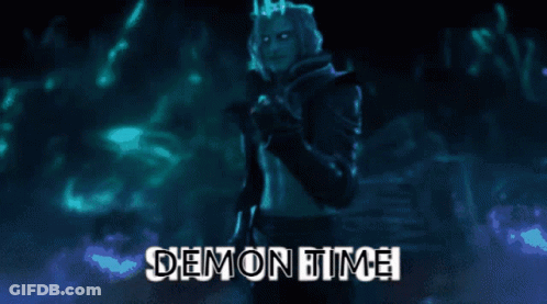 Blue Background With Demon Time In White GIF