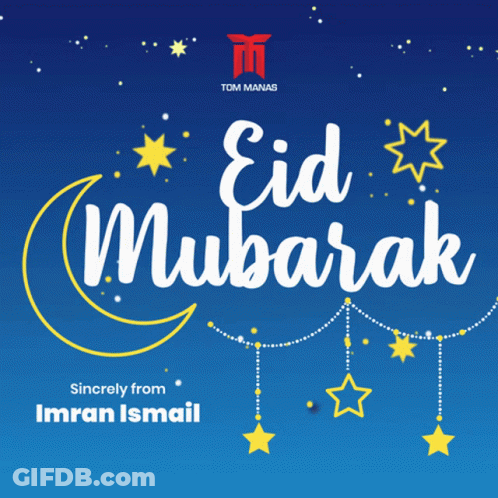 Blue Background With Eid Mubarak From Imran Ismail GIF