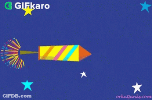 Blue Background With Firework Saying Happy GIF