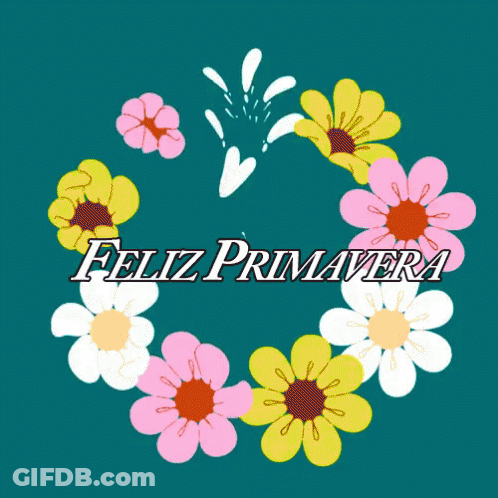 Blue Background With Flowers Feliz Primavera GIF