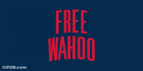 Blue Background With Free Wahoo In Red Letters GIF