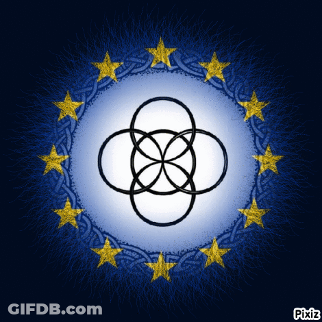 Blue Background With Gold Stars And Symbol GIF