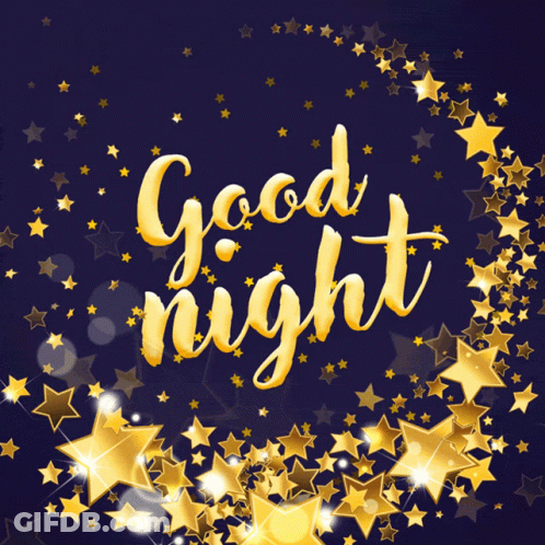 Blue Background With Gold Stars Saying Good Night GIF