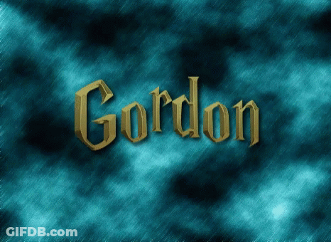Blue Background With Gordon In Gold Letters GIF