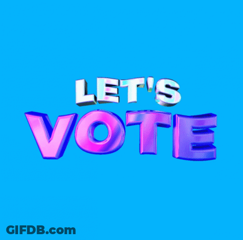 Blue Background With Let's Vote In Purple Letters GIF