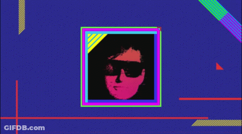 Blue Background With Purple Square And Yellow Triangle GIF