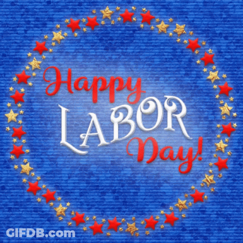 Blue Background With Red White Gold Stars Happy Labor Day GIF
