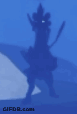 Blue Background With Silhouette Holding Sword GIF