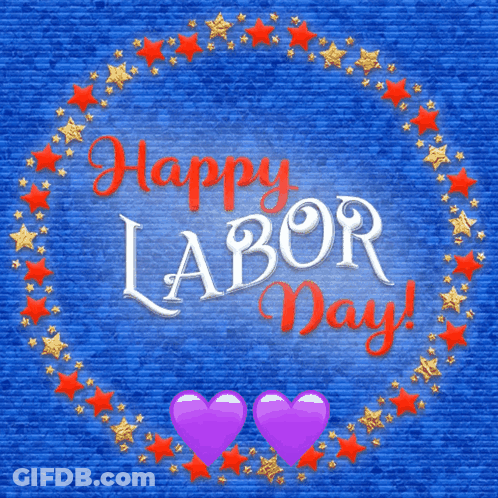 Blue Background With Star Circle Saying Happy Labor Day GIF