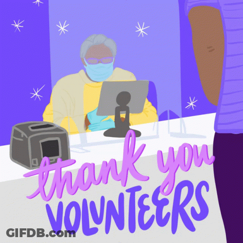 Blue Background With Thank You Volunteers In Red GIF