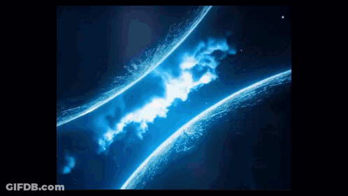 Blue Background With Two Planets And Galaxy GIF