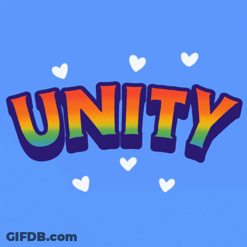 Blue Background With Unity Surrounded By Hearts GIF