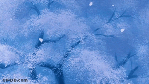 Blue Background With White Flowers On Trees GIF