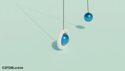 Blue Ball Hanging From String Next To White Object GIF