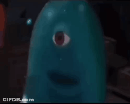 Blue Balloon With Red Eye Looking At Camera GIF