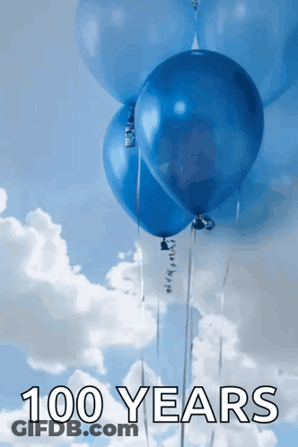 Blue Balloons Flying 100 Years GIF