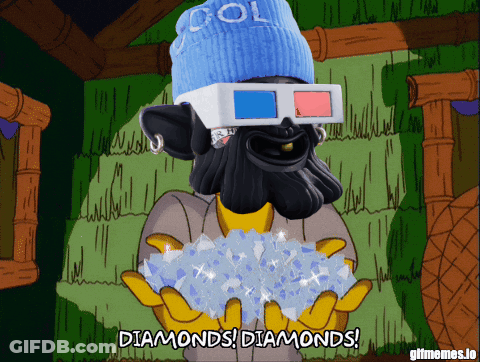 Blue Beanie 3D Glasses Cartoon Character Holding Diamonds GIF