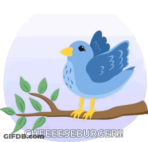 Blue Bird Saying Cheeseburger On Branch GIF