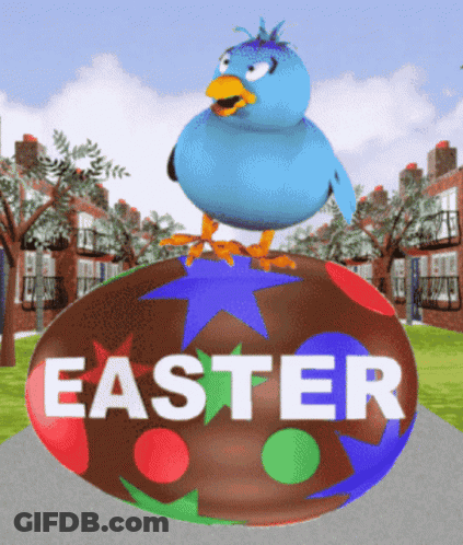 Blue Bird Standing On Large Easter Egg GIF