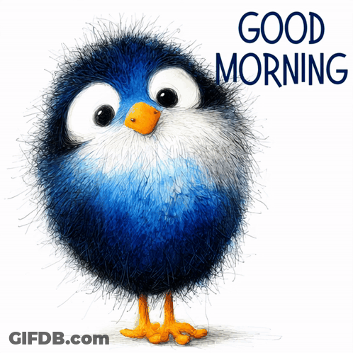 Blue Bird With Yellow Beak Saying Good Morning GIF