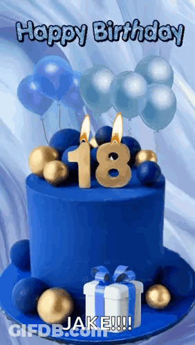 Blue Birthday Cake With Number 18 GIF