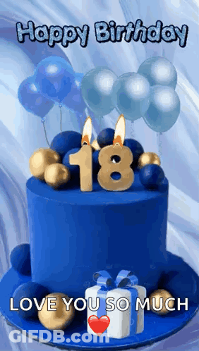 Blue Birthday Cake With Number 18 GIF