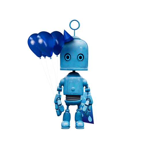Blue Birthday Card Balloons Robot GIF