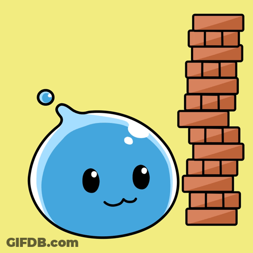 Blue Blob Next To Stack Of Bricks GIF