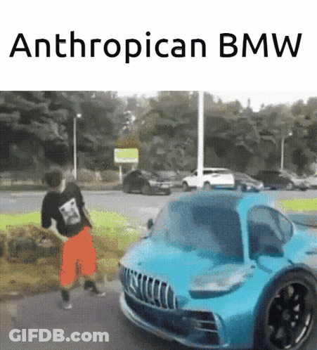 Blue BMW Parked Beside Man GIF