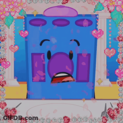 Blue Box With Purple Face Surrounded By Hearts GIF