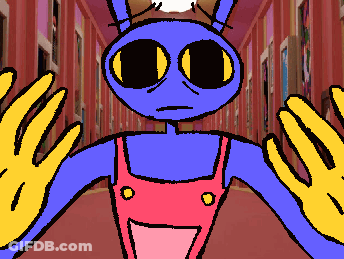 Blue Bunny With Yellow Eyes And Pink Overalls GIF