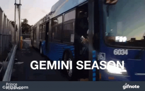 Blue Bus Saying Gemini Season GIF