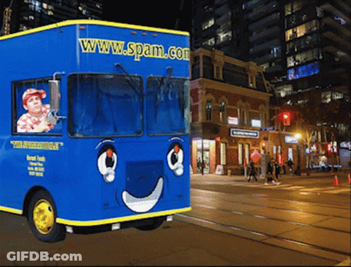 Blue Bus With Www.spam.com GIF