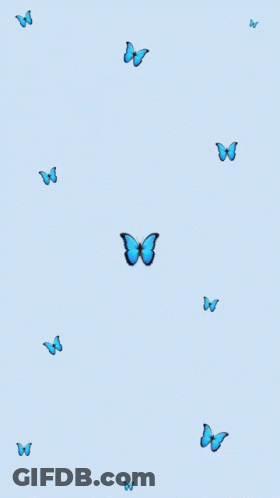 Blue Butterflies Are Flying In A Circle On A Light Blue Background GIF