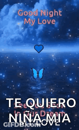 Blue Butterfly Over Blue Heart GIF
