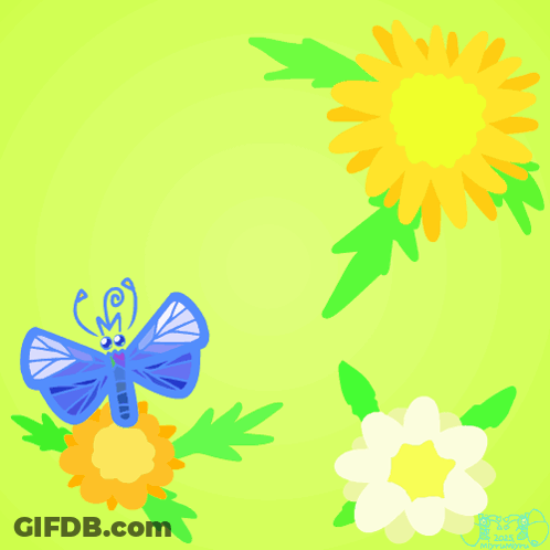 Blue Butterfly With Flowers And Leaves GIF