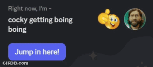 Blue Button Saying Jump In Here Next To Two Smiley Faces GIF