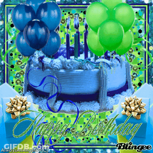 Blue Cake With Balloons GIF