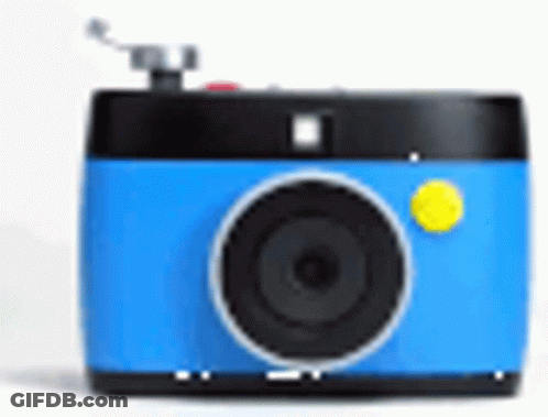 Blue Camera With Yellow Circle On Lens GIF