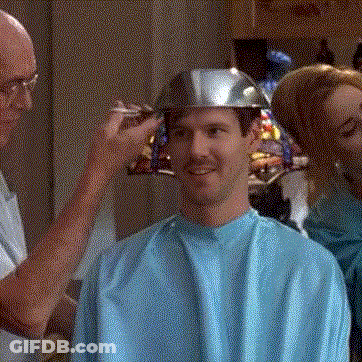 Blue Cape Man Haircut By Metal Helmet Man GIF